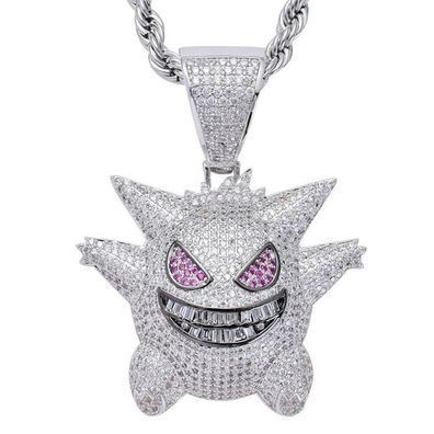 Gengar Schmuck Halskette in Silber - Hip Hop Gamer Halsketten mit Zirkoniakristallen