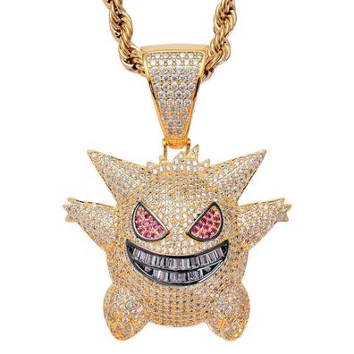 Gengar Schmuck Halskette in Gold - Hip Hop Gamer Halsketten mit Zirkoniakristallen