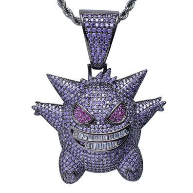 Gengar Schmuck Halskette in Violett - Hip Hop Gamer Halsketten mit Zirkoniakristallen