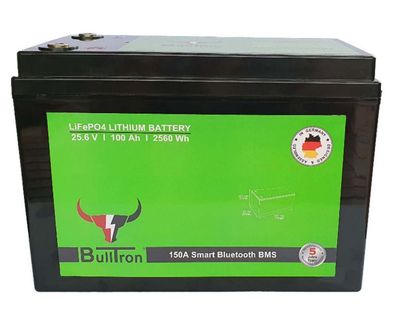 BullTron LiFePO4 25,6V 105Ah inkl. Smart BMS mit 150A Dauerstrom & Bluetooth App