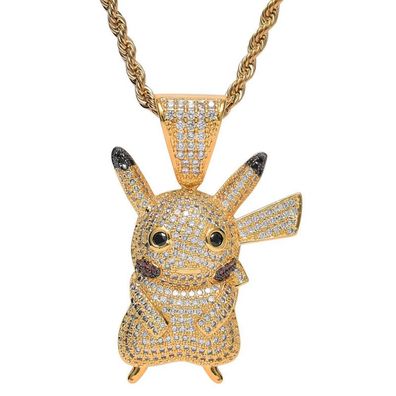 Pikachu Schmuck Halskette in Gold - Hip Hop Gamer Halsketten mit Zirkoniakristallen