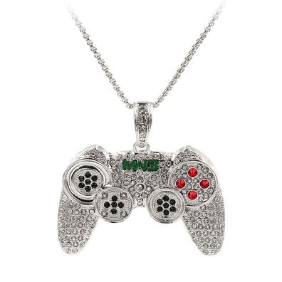 Game Controller Halskette in Silber Gamer Halsketten mit Zirkonia Kristallen Schmuck