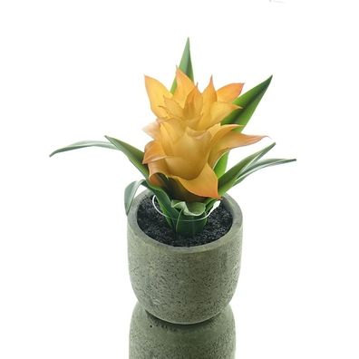 GASPER Bromelie - Guzmania Orange im grauen Zementtopf 17 cm- Kunstblumen