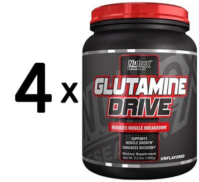 4 x Glutamine Drive, Unflavored - 1000g