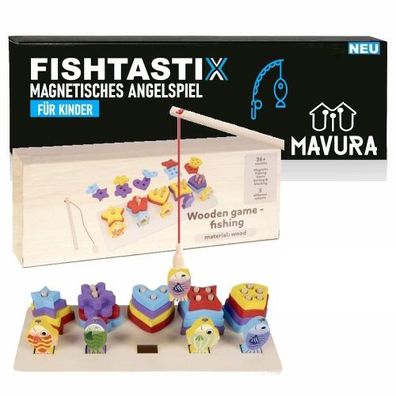 Fishtastix Magnetisches Angelspiel Holz Kinder Montessori Angelrute Fische Set