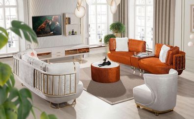 Moderne Orange-Weiße Wohnzimmer Möbel Dreisitzer Couchtisch Holzmöbel