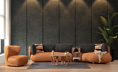 Orange Wohnzimmer Garnitur Stilvolle L-Form Couch Designer Polstersessel