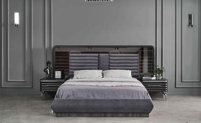 Graue Schlafzimmergarnitur Doppelbett 2x Nachttische Mit Schubladen
