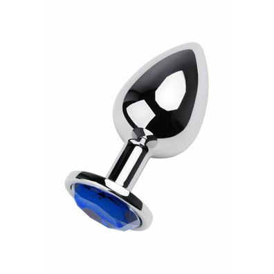 Silberner Analplug TOYFA Metall mit blauem, rundem Stein