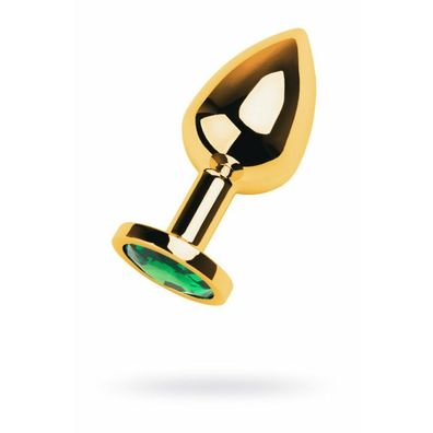 Gold-Analplug TOYFA Metall mit grünem, rundem Edelstein
