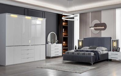 Weiße Schlafzimmer Möbel Textilbett Großer Kleiderschrank Nachttische