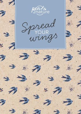 Spread Your Wings . Nachhaltiges Notizbuch in A5 mit Hardcover und Vogel-Mo ...