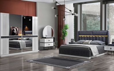 Grau-Weiße Schlafzimmer Möbel Textilbett Nachttische Luxus Schränke Neu