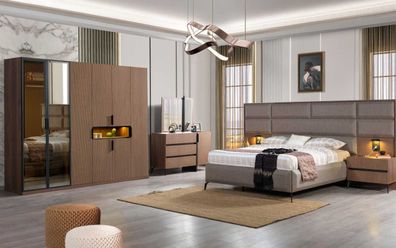 Braune Schlafzimmer Holz Möbel Textilbett Nachttische Kommode Schrank