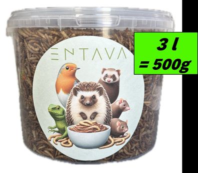 ENTAVA Mehlwürmer getrocknet 3L=500g Futtermittel für Reptilien, Nager, Vögel, Fische