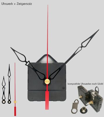 Quarz Uhrwerk lautlos mit Zeigersatz 100 mm Alu schwarz DIY Wanduhr 10 cm Zeiger