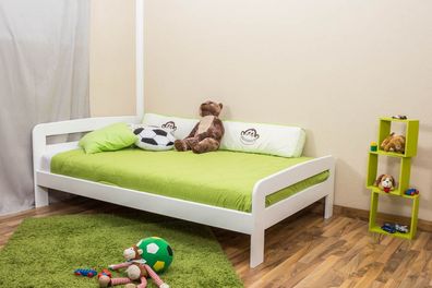 Kinderbett / Jugendbett Kiefer Vollholz massiv weiß lackiert A6, inkl. Lattenros
