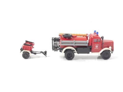 Roco H0 1337 Modellauto Einsatzfahrzeug Feuerwehr Opel Blitz TLF 15 mit Anhänger