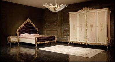 Klassisches Schlafzimmer Set Doppelbett 2x Nachttische Kommode Schrank