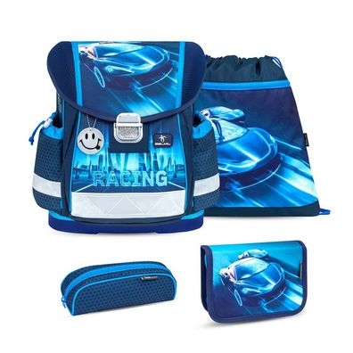 Belmil Classy ergonomisches Schulranzen-Set 4-teilig "Racing Blue Neon" mit Brustgurt