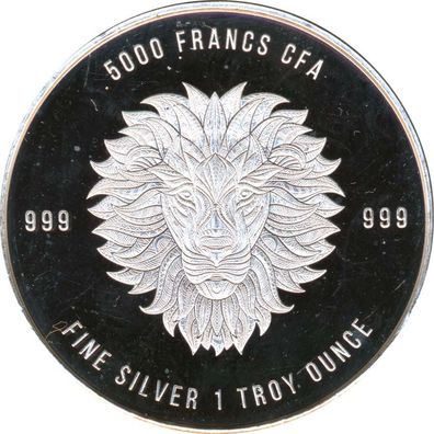 Tschad 5000 Francs 2018 PP Löwenkopf eine Unze Silber*