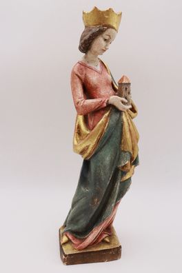 Holzschnitzerei Heilige Barbara - Schutzpatronin Nothelferin Marienskulptur #I