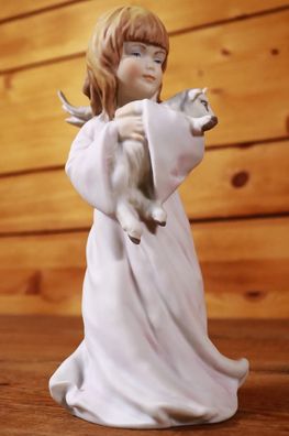 AK Kaiser farbiges Bisquitporzellan Figur 722 Engel mit Lamm 20 cm W Germany #N