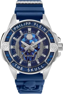Philipp Plein PWAAA1722 THE $KULL CARBON FIBER blau silber Herren Uhr NEU