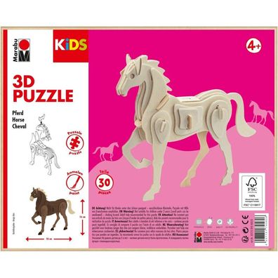 Puzzle Holz 3D KiDS Pferd 30Teile zum Ausmalen ab 3 Jahre (Lieferung ohne Farben)