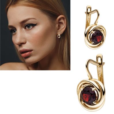 1 Paar Damen Ohrhänger 18,3mm aus 8 Karat 333 Gold Gelbgold rote Granate