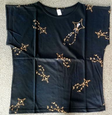 Trendy Damen T Shirt schwarz beige blau Gold Print G Grande L 44/46 Top Neu