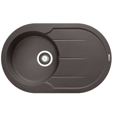 schwarze runde Pyragranite Einbauspüle Küchenspüle 78 cm 1 Becken mit Ablage
