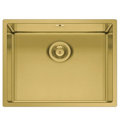 kleine quadratische flächenbündige Edeslstahl Einbau Küchenspüle 54 x 44 cm gold