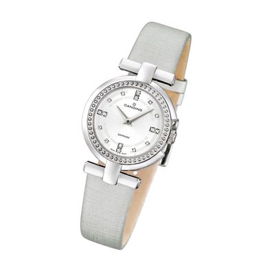 Candino Elegance Leder/ Textil Damen Uhr C4560/1 Armbanduhr Analog grau UC4560/1