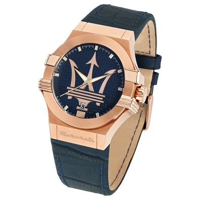 Maserati Leder Armband-Uhr Analog Potenza Herren blau UMAR8851108027