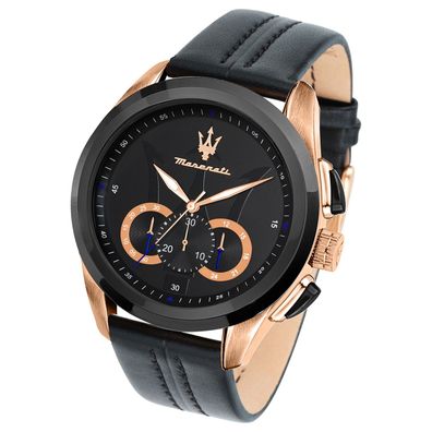 Maserati Leder Armband-Uhr Chronograph Traguardo Herren schwarz UMAR8871612025