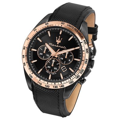 Maserati Leder Armband-Uhr Chronograph Traguardo Herren schwarz UMAR8871612036