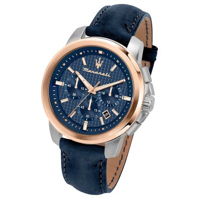 Maserati Leder Armband-Uhr Chronograph Successo Herren blau UMAR8871621015