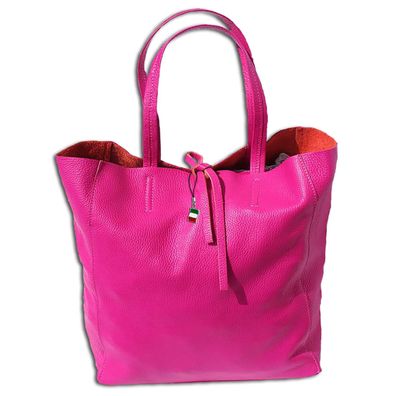 Florence Echtleder Schultertasche pink ital. Shopper Rindsleder Damen OTF112P