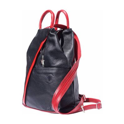 Florence echtes Leder Tasche Damen Rucksack Schultertasche schwarz rot OTF604D
