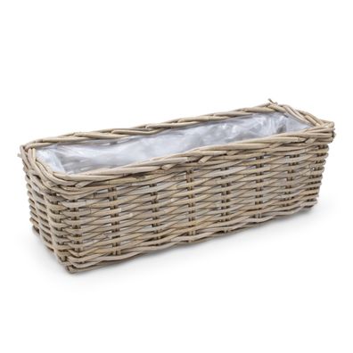 Rattan Pflanz Kasten eckig - 60 x 22 cm - Weide Flecht Blumen Korb Topf Folie