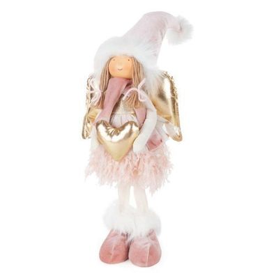 Dekorative Puppe 15x12x54 cm weiß rosa Weihnachten Stehdeko Dekofigur Dekoration