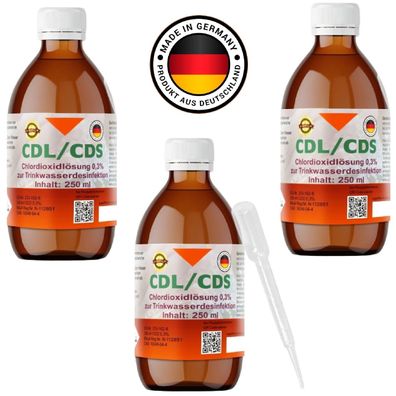 CDL/ CDS 0,3% 3x250ml Set Braunglasflasche mit Pipette zur Trinkwasserdesinfektion