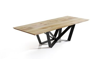Esstisch Edder 210 x 120 cm Tischplatte Esche Massiv Schweizer Kante Metallfuß
