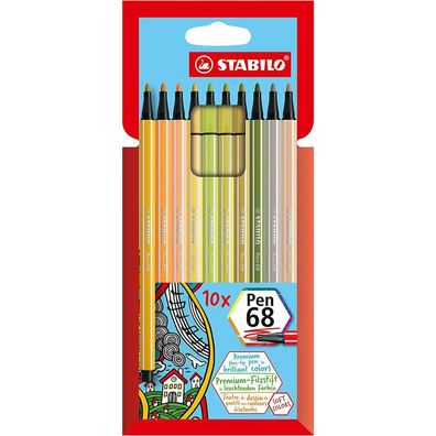 Fasermaler Stabilo-Pen 68 10er Etui neue Farben2022 Mix Gelb- und Grüntöne