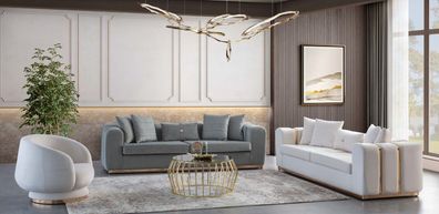 Grau-Weiße Wohnzimmer Polstersofas Designer Sessel 4-Sitzer Luxus Möbel
