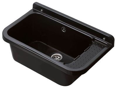 Ausgussbecken Granit-Optik schwarz Waschbecken Spülbecken aus Kunststoff 60x34x21