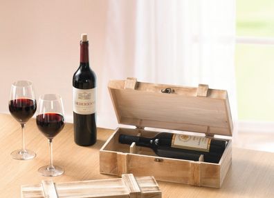 Holz Truhe rustikal für 2 Flaschen Wein Geschenkbox Deko Getränke Wein Weinkiste