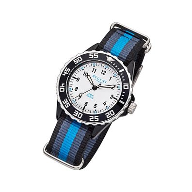 Regent Textil Kinder-Jugend Uhr F-1204 Quarzuhr Armband blau grau URBA383