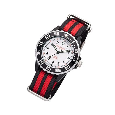 Regent Textil Kinder-Jugend Uhr F-1205 Quarzuhr Armband rot schwarz URBA384
